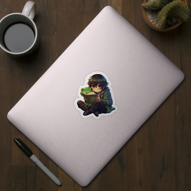 School Anime Boy With Cute Frog Sticker by ribbitpng